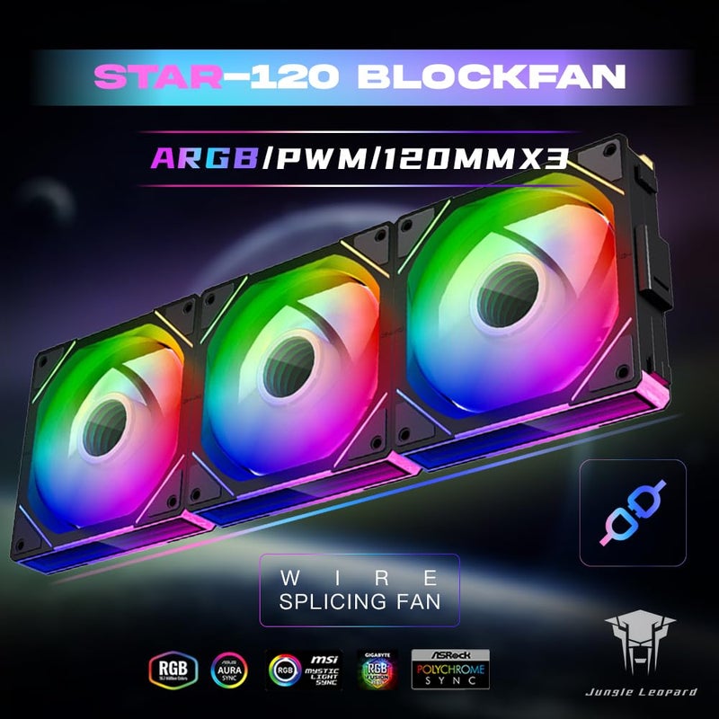 Jungle Leopard Interstellar V1 120mm Case Fan, Infinity Mirror Module Daisy-Chain 5V ARGB PWM PC Fan Triple Pack Suitable for Computer Case & CPU Cooling(Black-3 Pack) - Image 2